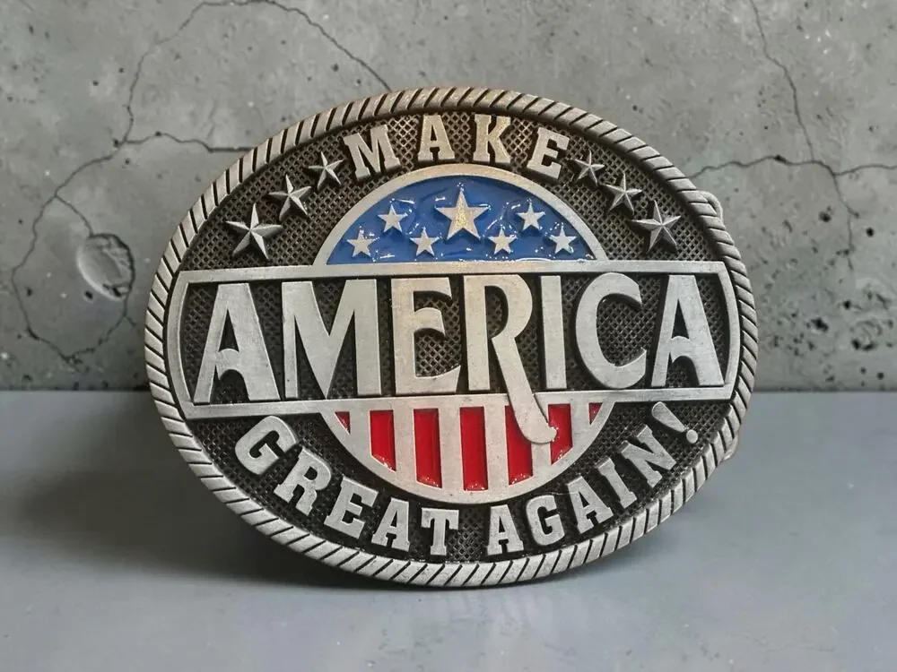 Make America Great Again Patriotic USA Flag Oval Belt Buckle Silver Tone